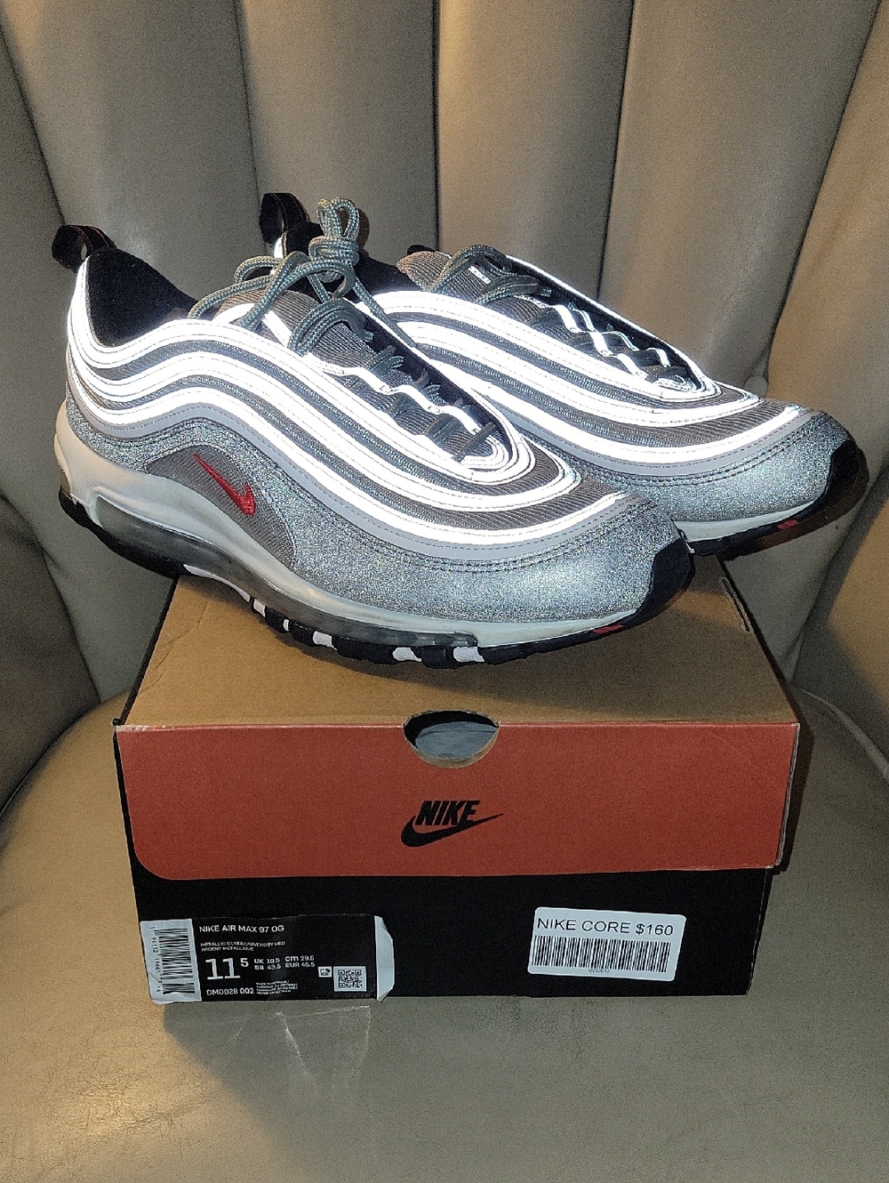 Nike Silver and Black Air Max 97 with Red Swoosh